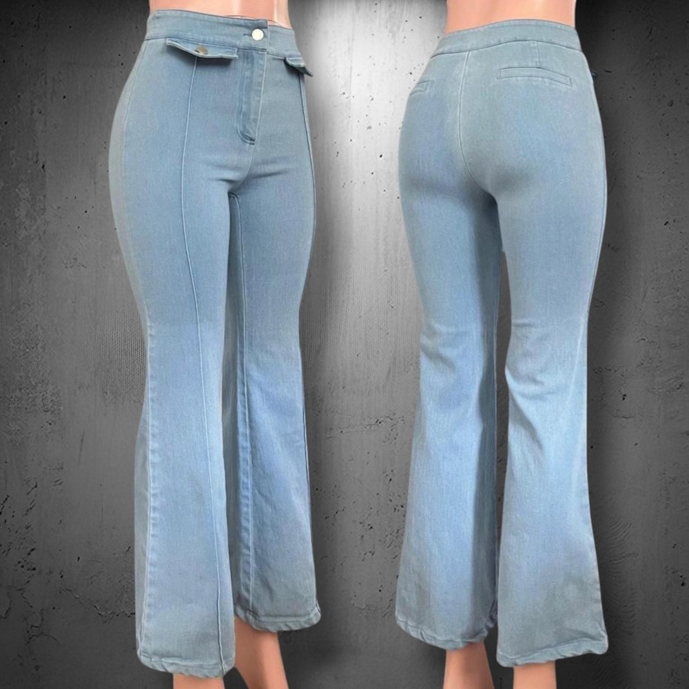 Jealous Tomato High Waist Flare Jeggings S Light Wash Blue Stretchy Retro Indie